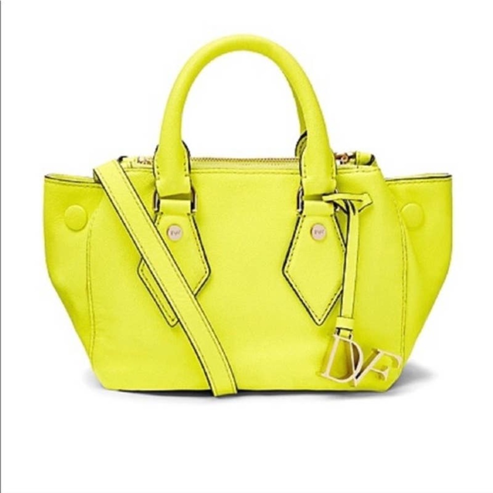 DIANE VON FURSTENBERG Voyage Itsy Double Zip Caviar Mini Satchel in Chartreuse